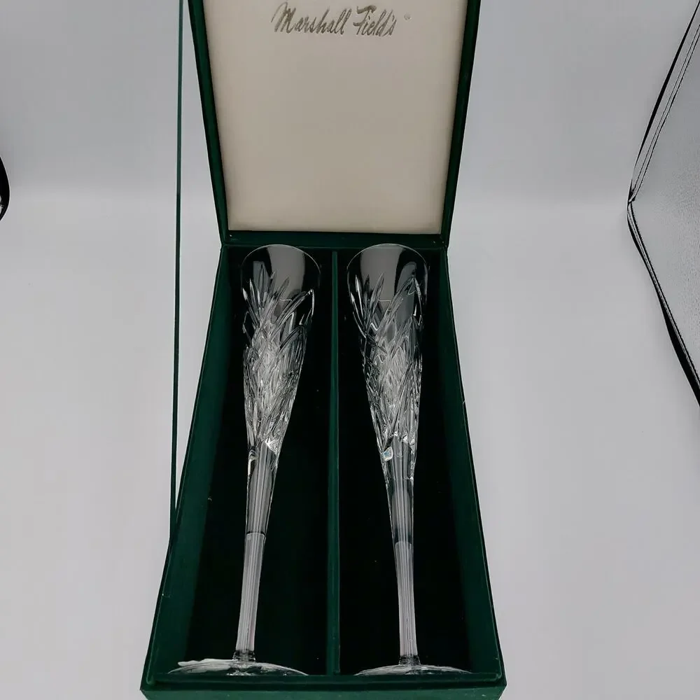 VTG Godinger Shannon Dublin Crystal Champagne Flutes Set 2 Marshall Fields Box